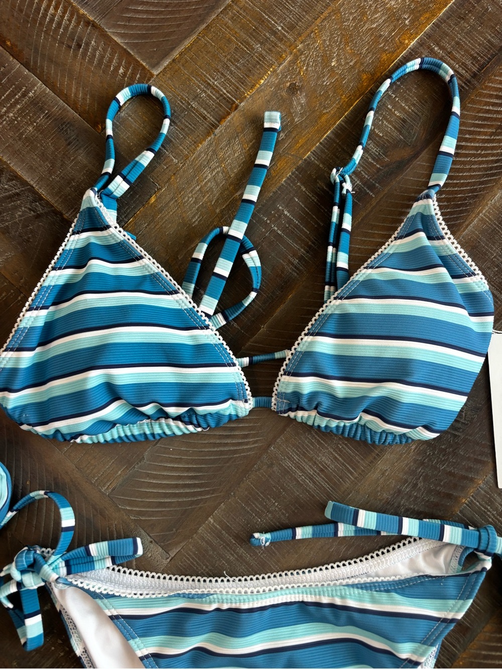 Wilo The Label Blue Stripe Ribbed Bikini Set Adjustable Scrunchie S - Picture 6 of 9